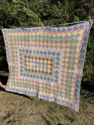 Vintage Feed Sack Quilt Cutter Patchwork Squares 58x73 2