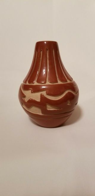 Vintage Native American Santa Clara Pueblo Pottery Vase By Stella Chavarria 4