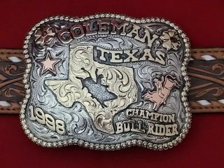 1998☆vintage Rodeo Trophy Buckle Coleman Texas Bull Riding Champion ☆603
