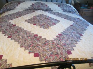 Vintage Quilt 94 X 107 " Purple On Cream Hand Made & Quilted (7 - 12 - 10 - 20)