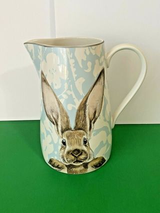Williams Sonoma Damask Bunny 9 1/2 " Large Pitcher No Box Adorable For Easter