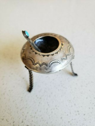 Circa 1930s Native American Old Silver Salt Dispenser With Spoon