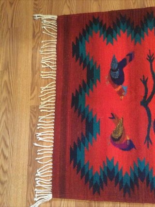 Zapotec Rug Red With Bird59” x 31” Native American Weaving exceptional 2