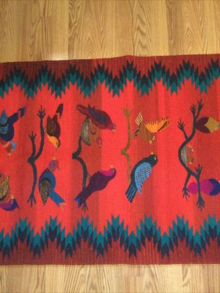 Zapotec Rug Red With Bird59” x 31” Native American Weaving exceptional 3
