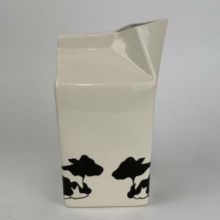 Vintage 1984 Holsteins By Margo Ceramic Creamer Milk Carton Sitting Cows