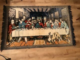Vintage Leonardo Da Vinci Last Supper Plush Tapestry Rug Wall Hanging 4’x 6.  5’