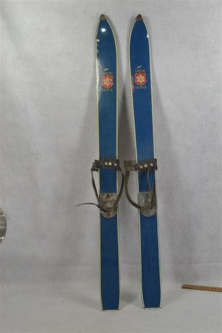 Vintage Skis Small Wood Hand Made 35 In.  Blue " Snow Patrol " Children 