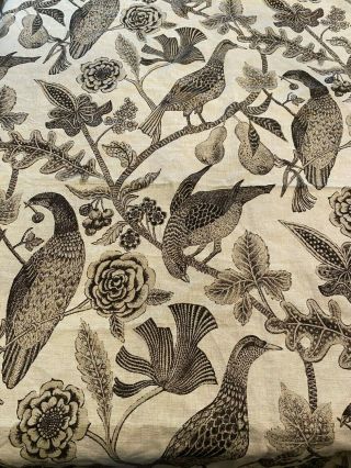 Vtg Lee Behren Silks Katmandu Linen Brown Beige Birds Floral Fabric 79 " X 54 "