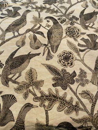 VTG Lee Behren Silks KATMANDU Linen Brown Beige Birds Floral Fabric 79 