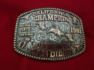 1981 Trophy Rodeo Buckle San Diego California Bull Rider Champion Leo Smith 149