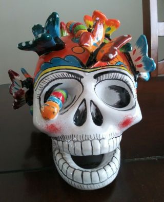 Mexican Talavera Catrina Day Of The Dead Skull Gerardo Garcia Folk Art Pottery