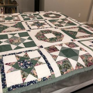 Vintage Patchwork Quilt 8 Star Full/Queen Bedspread 84 