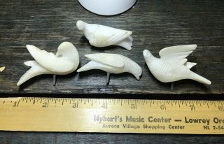 Vintage Stone Carved Doves White Group Of 4 Pegged Birds Holiday Xmas