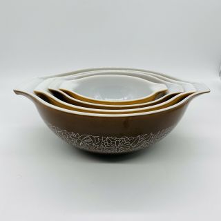 Vintage Pyrex Woodland Brown Glass Mixing Bowl Set Of 4 Incredible