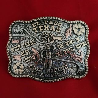 Rodeo Trophy Buckle ☆1999☆el Paso Texas Calf Roping Champion Vintage 322