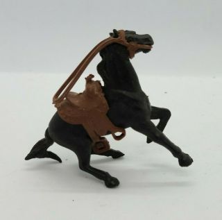 Vintage Marx Style Rearing Black Horse With Brown Saddle 60mm Plastic