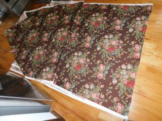 English Garden Roth Fabric Bark Cloth Vintage 8.  3 Yards Brown w/ Pink Roses 2