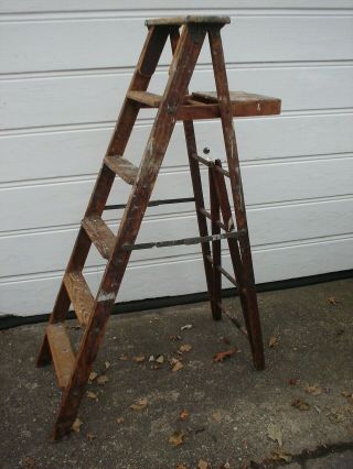 Vintage Wood Wooden 6 Step Ladder Rustic Primitive Decor Painter.  5 