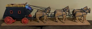 Vintage Wooden Toy Stage Coach With 6 Horse Pull - Harnesses Too - Handmade