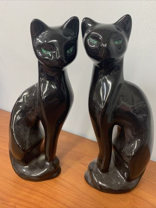Vintage Artmark Mid - Century Mod Ceramic Black Cats Statues Figurines (2)