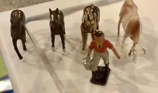 5 Vintage Cast Iron & Metal Miniature Animal Figures Horses & Cow England