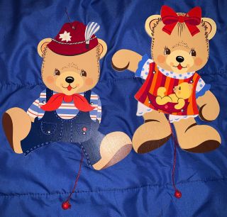 Vintage 1987 Pull String Wood Toy Jumpin Jack Teddy Bear Dolls Merlens W Germany
