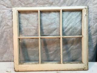 Vtg 6 Pane Wooden Window Sash Wavy Glass 7.  5 X 9.  5 Primitive Frame 24 X 28in
