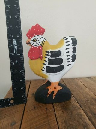 Vintage Rooster Hand Carved Wood & Painted Figurine Made In Indonesia 9 ".