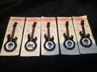 The Beatles Set Of 5 Vintage Invicta Plastics Guitar Brooch Pin Badges Black Whi