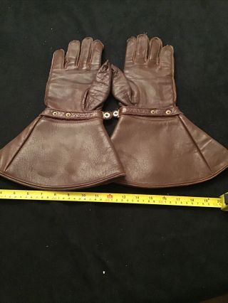 Vintage Leather Motorcycle Gloves With Leopard Skin Lining Approx Large Size