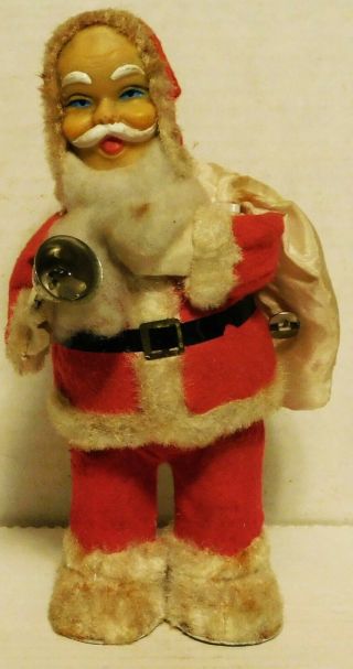 Vtg Mechanical Bell Ringing Santa Claus Wind - Up Toy 10” Tall Japan Loose