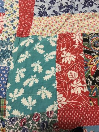 Vintage Handmade Square Patch Quilt Full/Queen Bright Colors 2