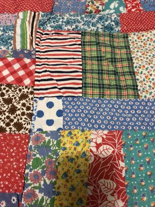 Vintage Handmade Square Patch Quilt Full/Queen Bright Colors 3