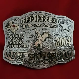 Vintage Rodeo Trophy Buckle 2004 Fredericksburg Texas Bronc Riding Champion 605
