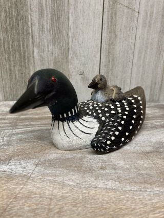 Vintage Loon & Chick Duck Decoy Hand Crafted By Heritage Decoys J.  B.  Garton