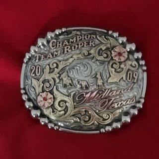 Rodeo Trophy Buckle☆2009☆midland Texas Team Roping Champion Vintage 278
