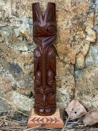 Signed Ray Williams Northwest Coast Native Indian Wood Carved Totem Pole