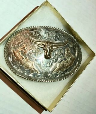 Sterling Silver 10k Gold Belt Buckle Longhorn