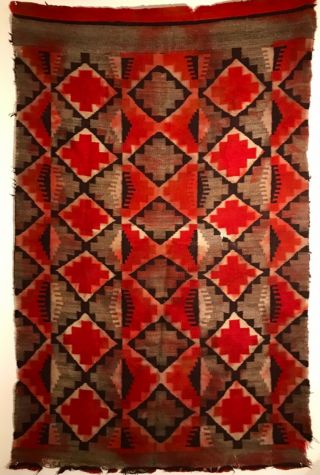 Large Historic Transitional Period Navajo Rug,  Stacked Diamonds,  Handspun,  C1895,  Nr