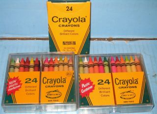 3 Vintage Nos Crayola Crayons 24 Pack Boxes 2 W Plastic Boxes All 1960s