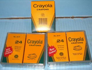 3 Vintage NOS Crayola Crayons 24 Pack Boxes 2 w Plastic Boxes All 1960s 2