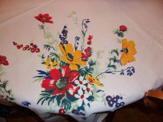 Vintage Wilendur Cloth TABLECLOTH Hand Printed Floral Pattern 62 