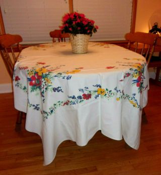 Vintage Wilendur Cloth TABLECLOTH Hand Printed Floral Pattern 62 