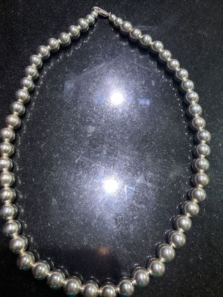 Vintage Sterling Silver Graduated Ball Bead Necklace 20 Inch