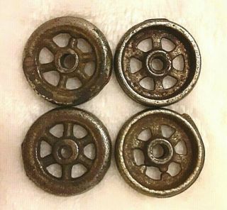 Set Of 4 Matching Vintage Cast Iron 7/8 " Toy Wheels With Spokes Parts