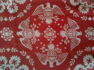 Vintage Loom Woven Bedspread Blanket w/ Fringe Red White Eagle w/ Shield Queen 2