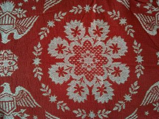 Vintage Loom Woven Bedspread Blanket w/ Fringe Red White Eagle w/ Shield Queen 3