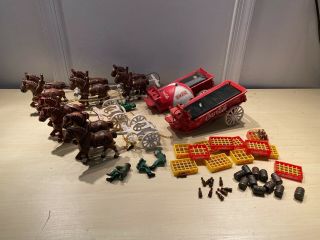 Cast Iron Coca - Cola Wagon Horse Drawn With Accessories Toy Bottles Cases