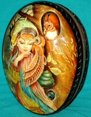 Unique " Forest Fairy " Russian Hand Painted Fedoskino Shell Lacquer Box