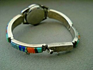 EARL PLUMMER TSF Navajo Indian Multi - Stone Inlay Sterling Silver Watch Bracelet 3
